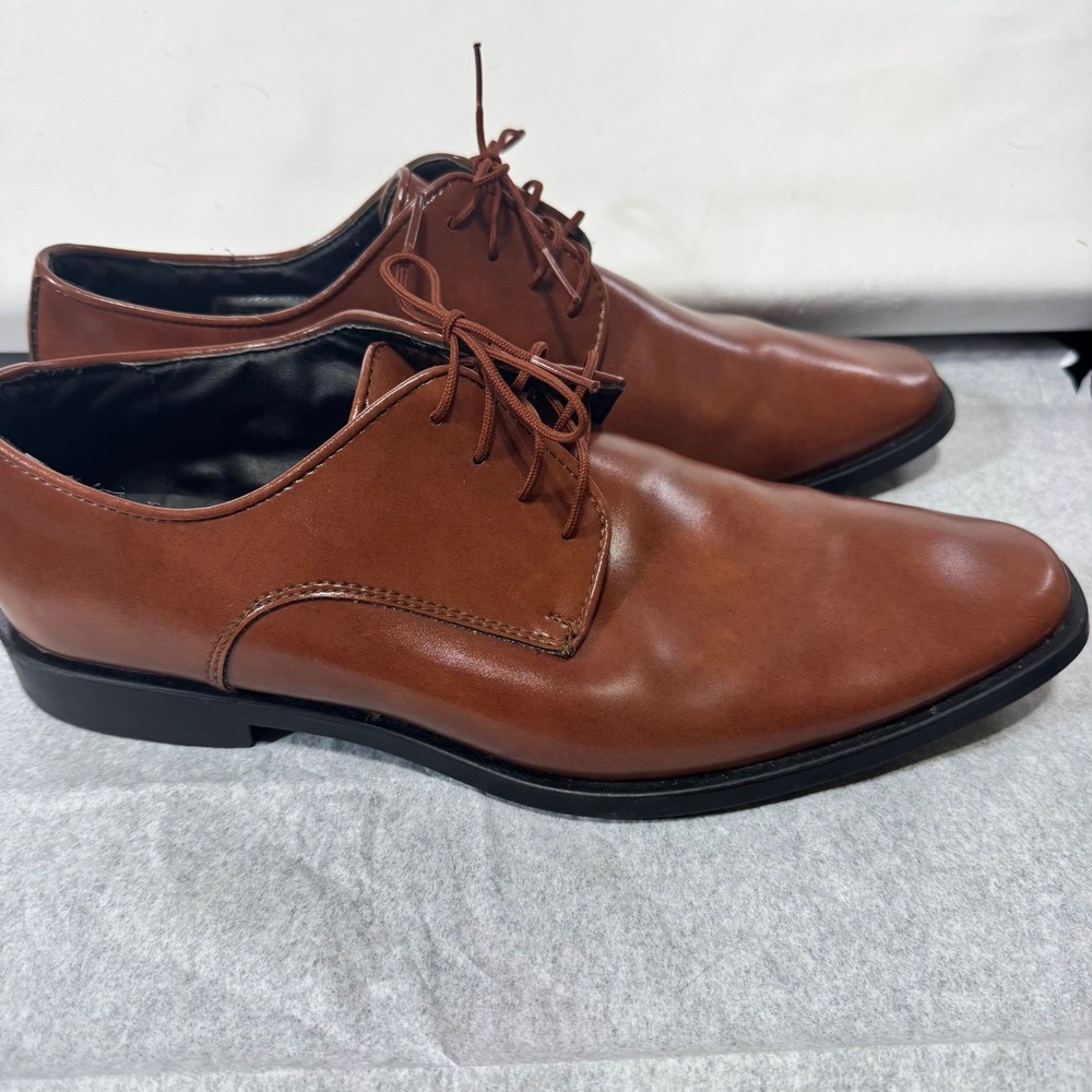 Joseph Abboud Mens Dress Shoes 10W Brown Faux Leather Derby Oxford Square Toe
